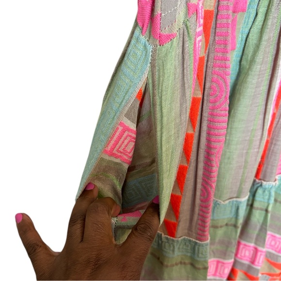 Colorful Ruffle Strap Maxi Dress Medium with Pockets Stretch Flowy - Picture 3 of 9